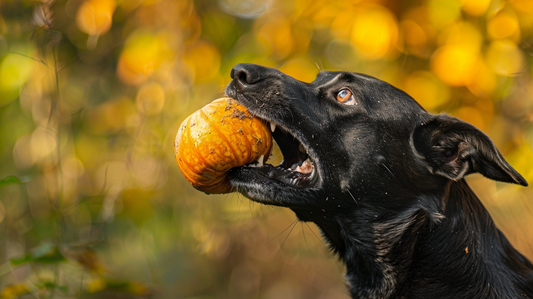 Dog enjoying pumpkin