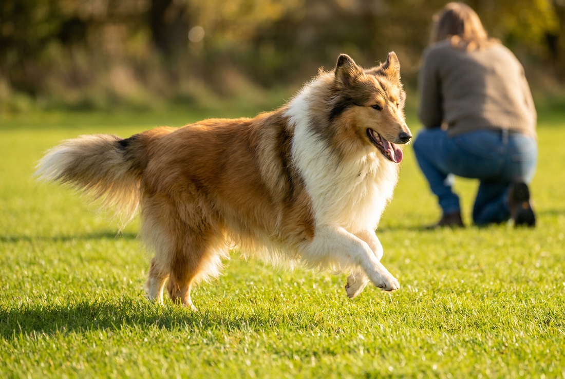 Adult Collie (Rough Collie) relaxing at home in a family setting