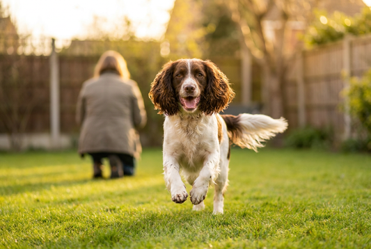 Adult English Springer Spaniel relaxing at home in a family setting