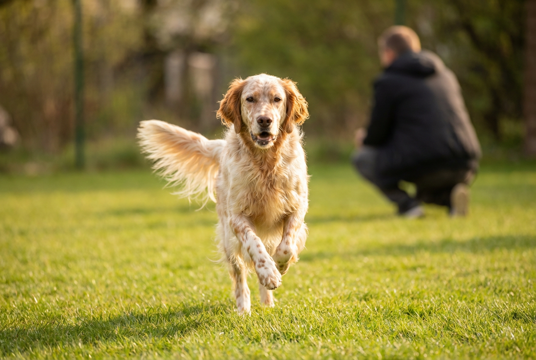 Adult English Setter relaxing at home in a family setting