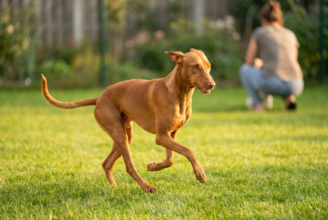 Adult Pharaoh Hound relaxing at home in a family setting