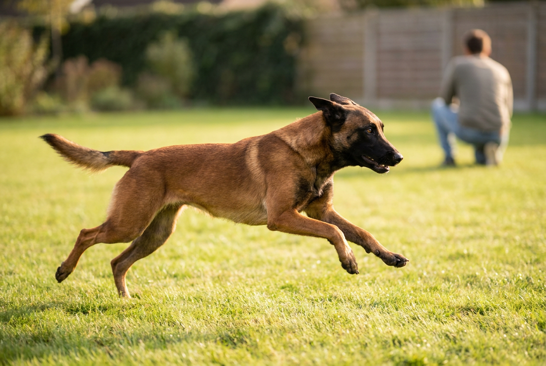 Adult Belgian Malinois relaxing at home in a family setting