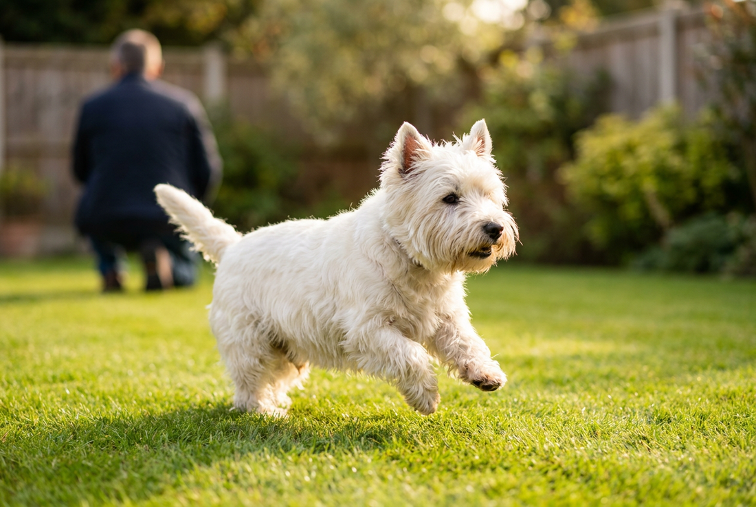 Adult West Highland White Terrier relaxing at home in a family setting