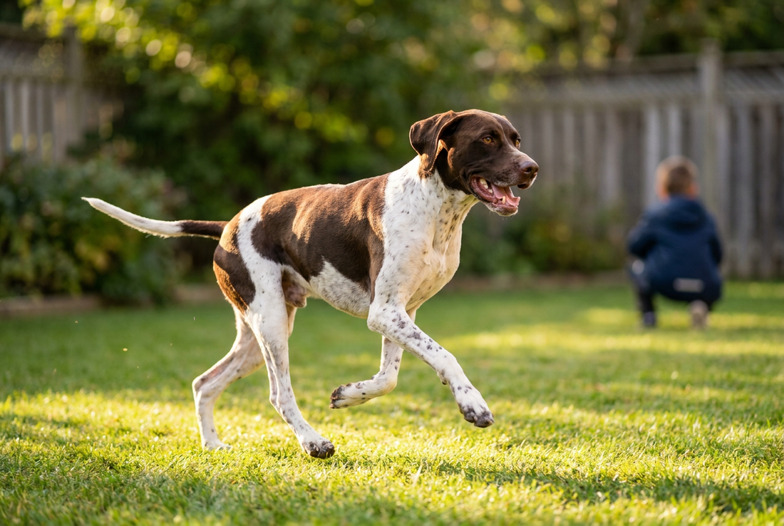 Adult Pointer relaxing at home in a family setting