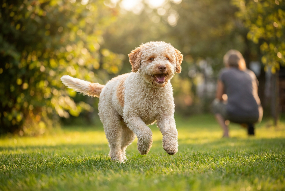 Adult Lagotto Romagnolo relaxing at home in a family setting