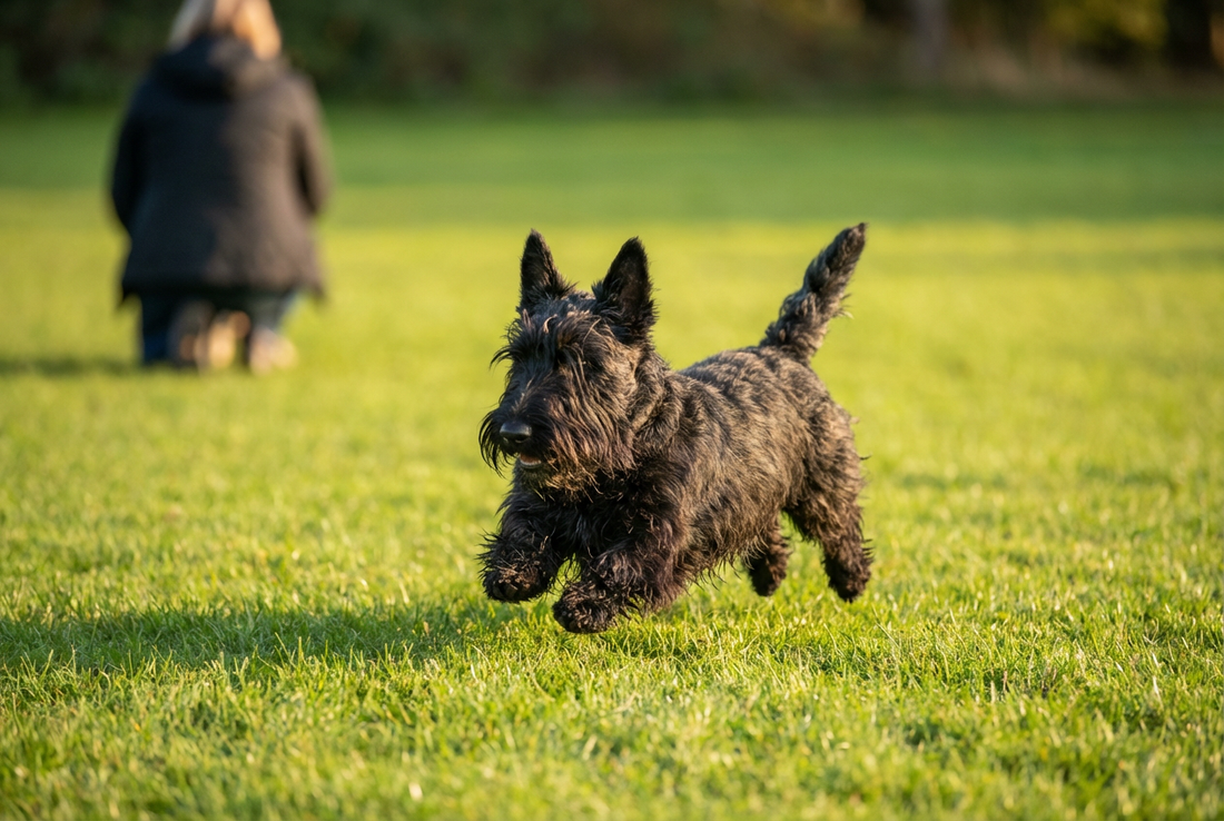 Adult Scottish Terrier relaxing at home in a family setting