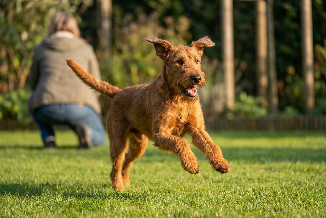 Adult Irish Terrier relaxing at home in a family setting