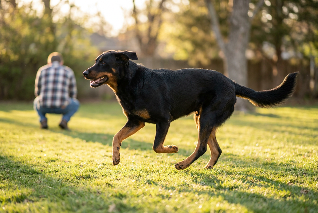 Adult Beauceron relaxing at home in a family setting