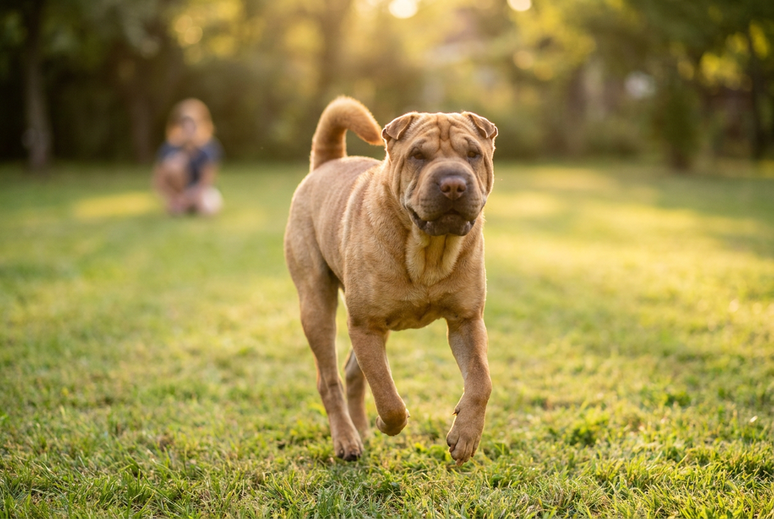 Adult Chinese Shar-Pei relaxing at home in a family setting