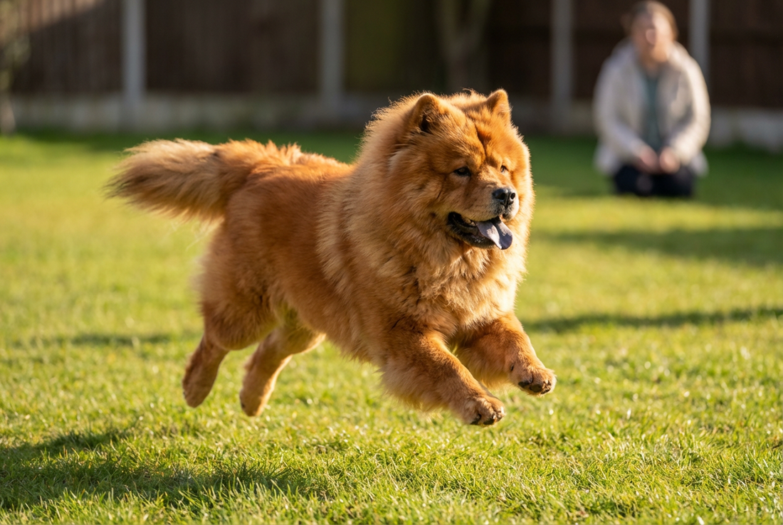 Adult Chow Chow relaxing at home in a family setting