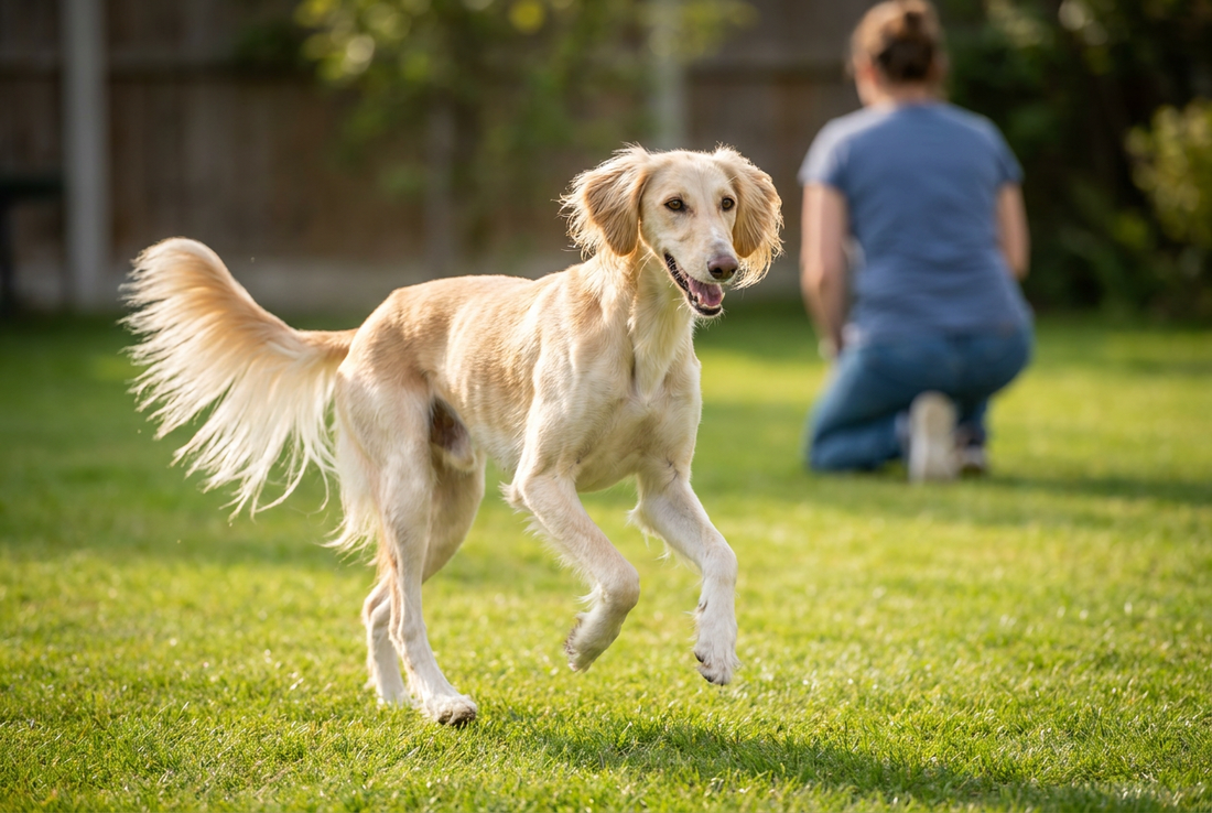 Adult Saluki relaxing at home in a family setting