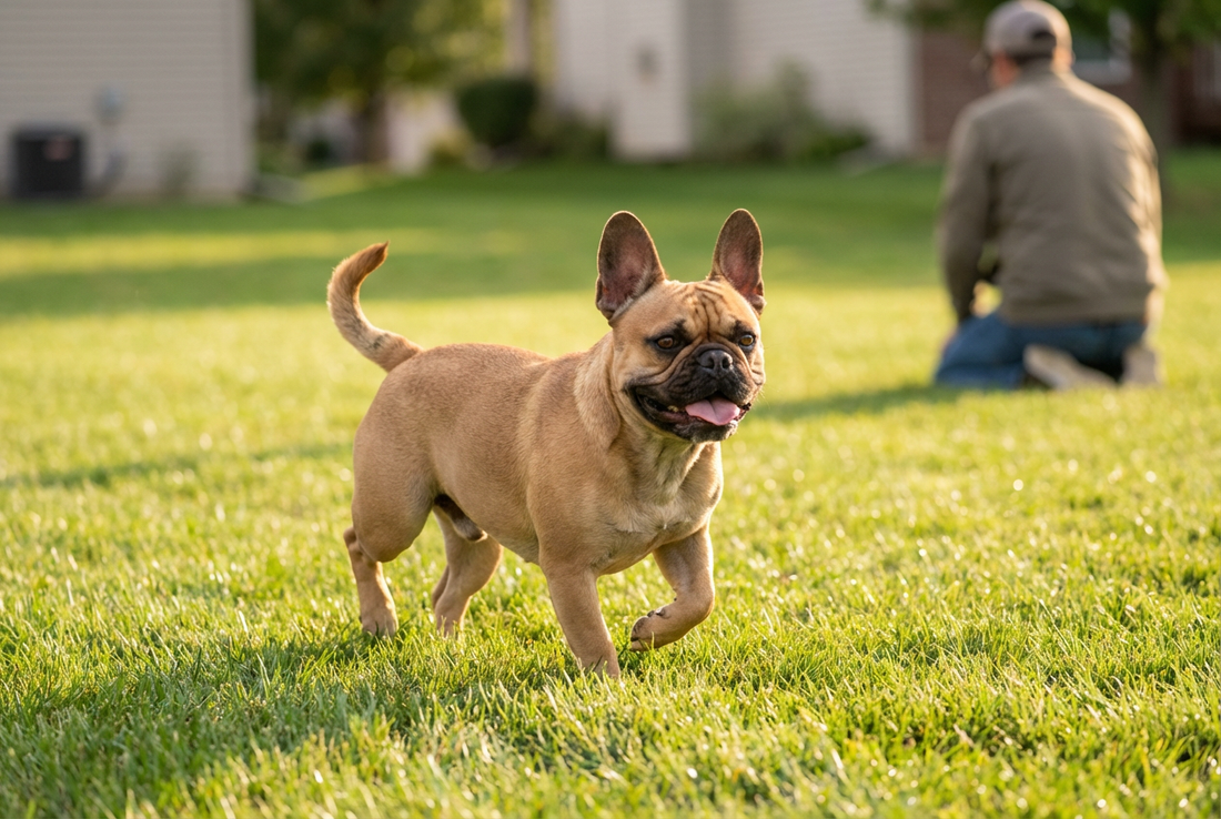 Adult French Bulldog relaxing at home in a family setting