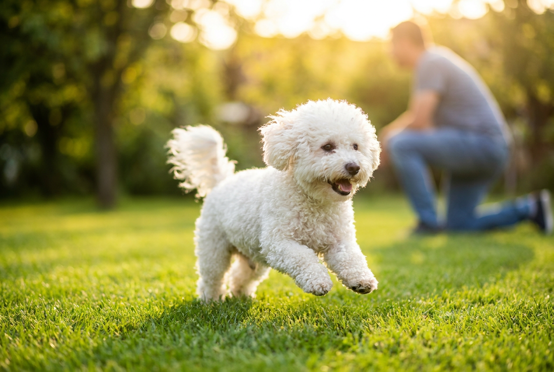 Adult Bichon Frise relaxing at home in a family setting