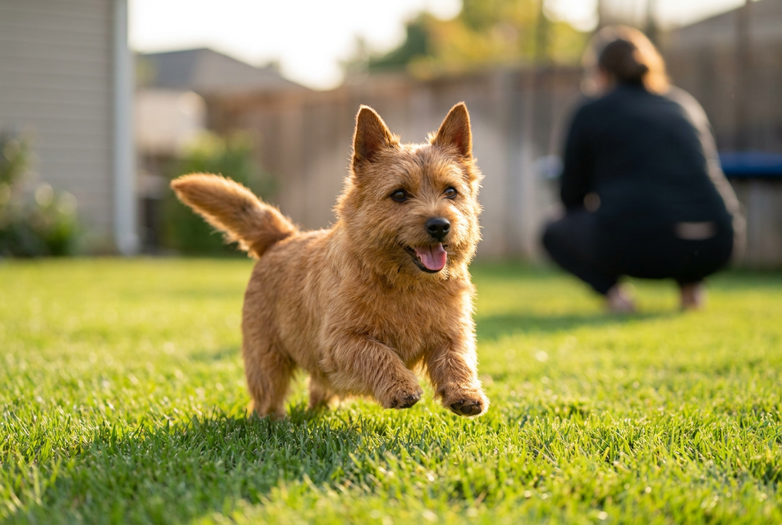 Adult Norwich Terrier relaxing at home in a family setting