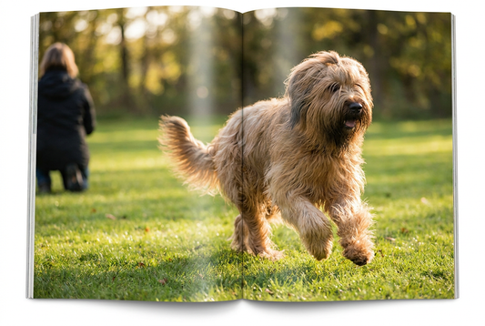 Adult Briard relaxing at home in a family setting