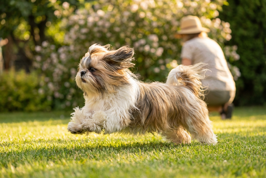 Adult Shih Tzu relaxing at home in a family setting