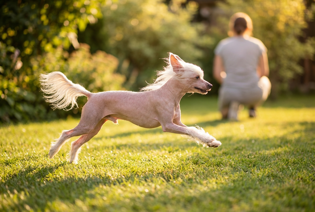 Adult Chinese Crested relaxing at home in a family setting