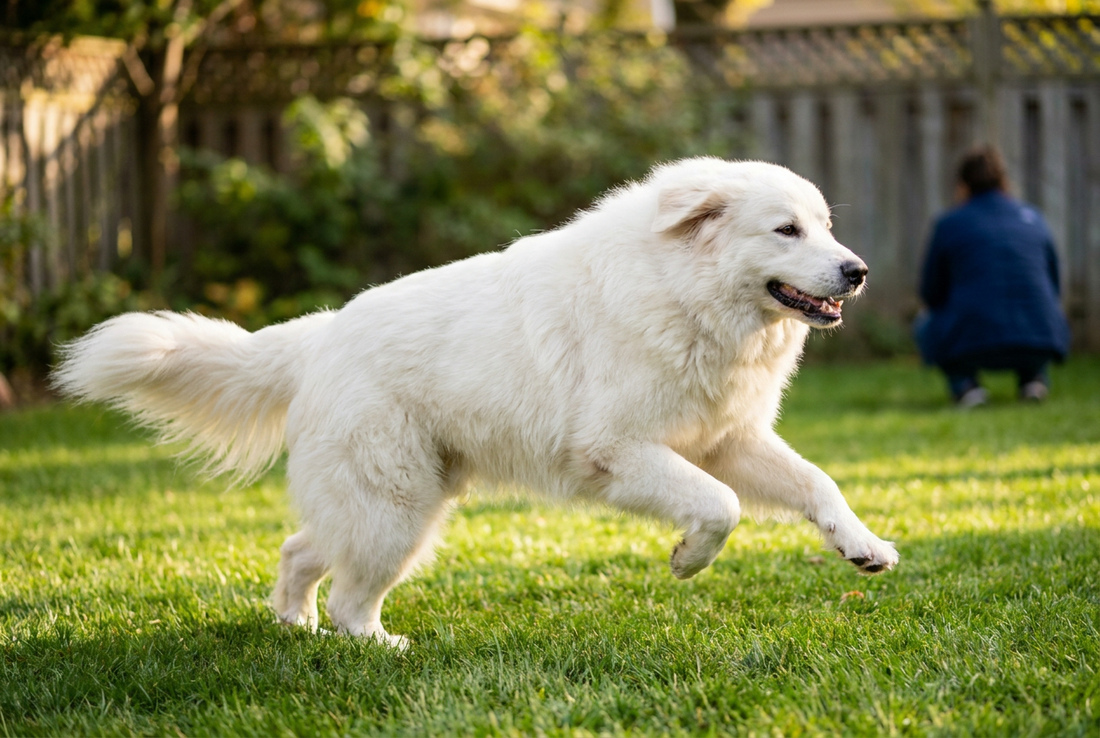 Adult Great Pyrenees relaxing at home in a family setting
