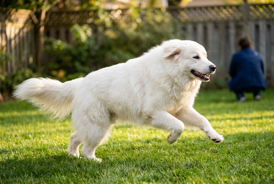 Adult Great Pyrenees relaxing at home in a family setting