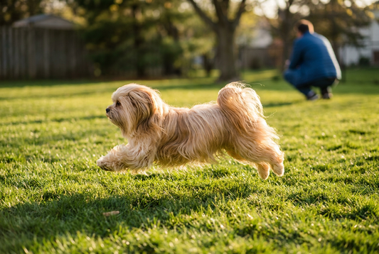 Adult Lhasa Apso relaxing at home in a family setting