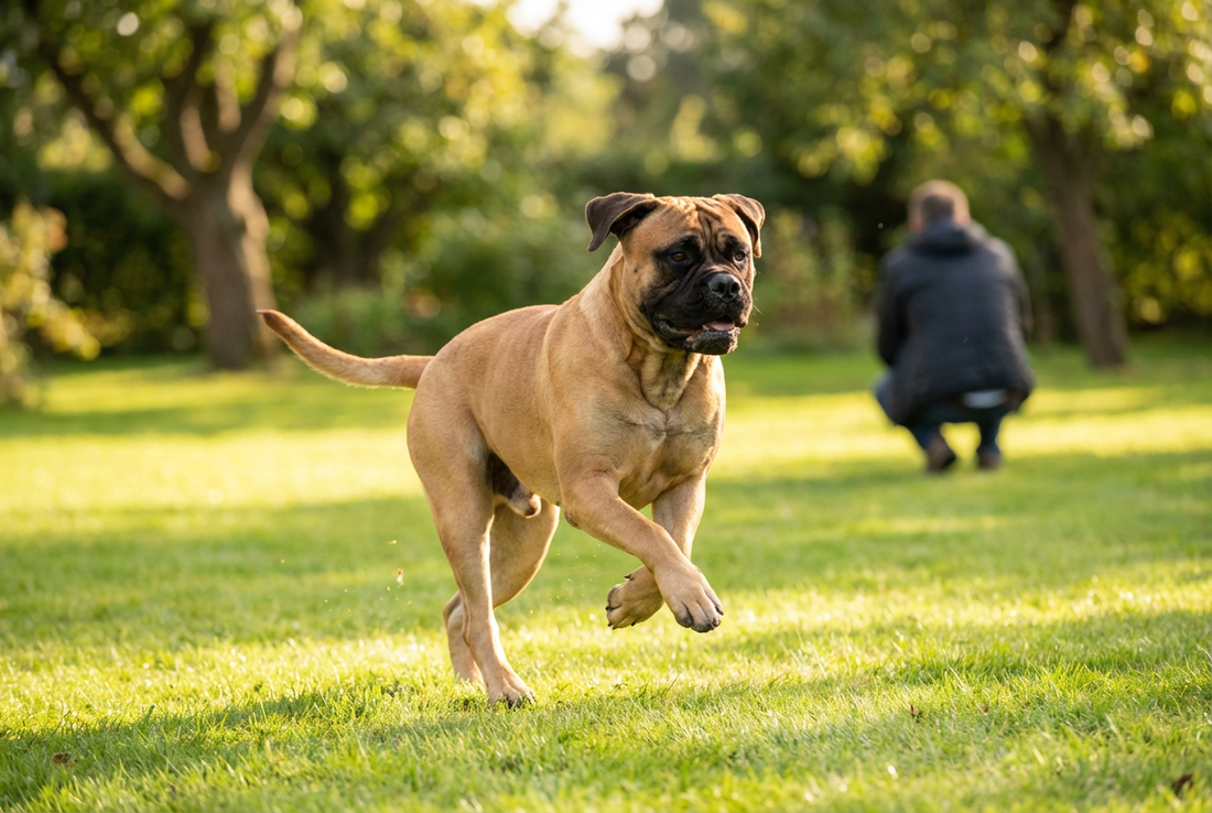 Adult Bullmastiff relaxing at home in a family setting