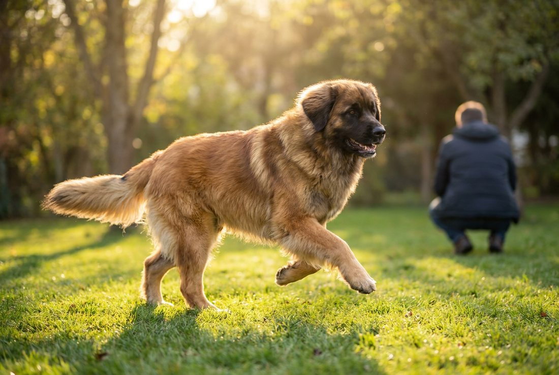 Adult Leonberger relaxing at home in a family setting