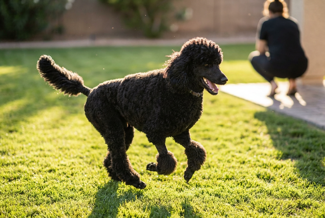 Adult Standard Poodle relaxing at home in a family setting