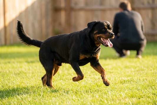 Adult Rottweiler relaxing at home in a family setting