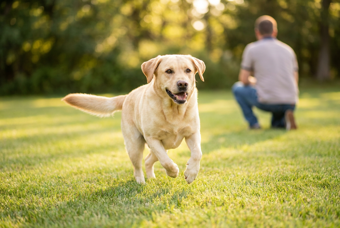 Adult Labrador Retriever relaxing at home in a family setting