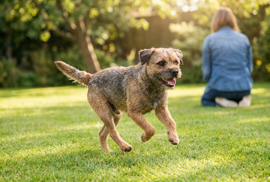 Adult Border Terrier relaxing at home in a family setting