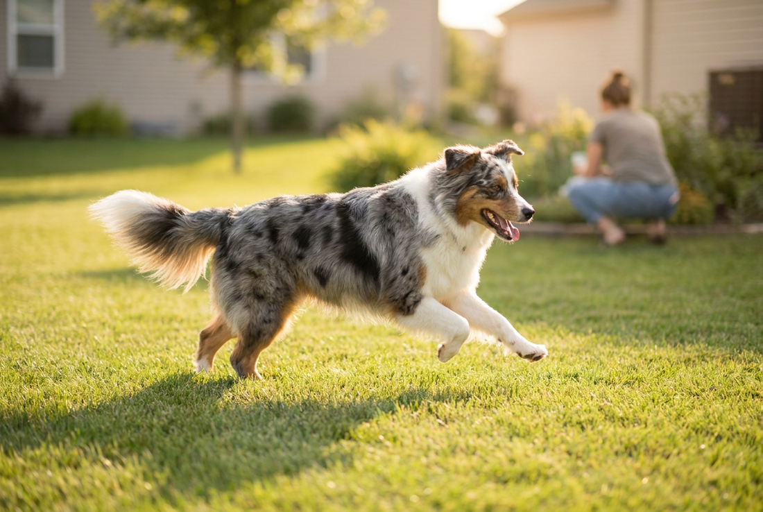 Adult Australian Shepherd relaxing at home in a family setting