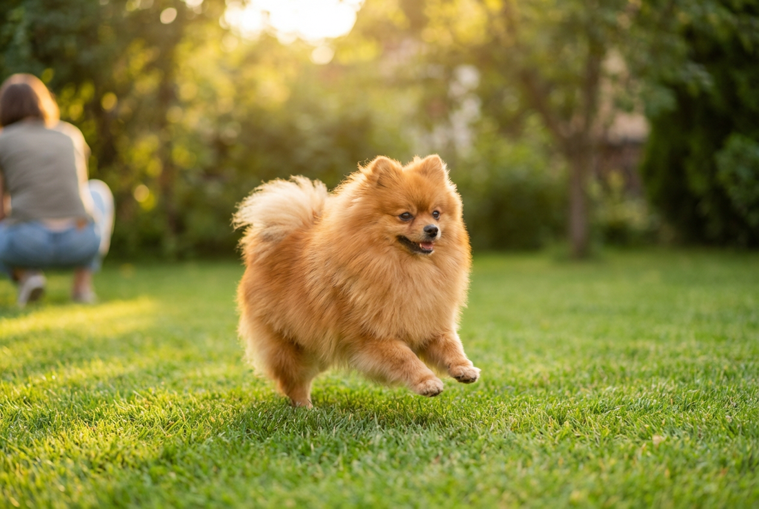 Adult Pomeranian relaxing at home in a family setting