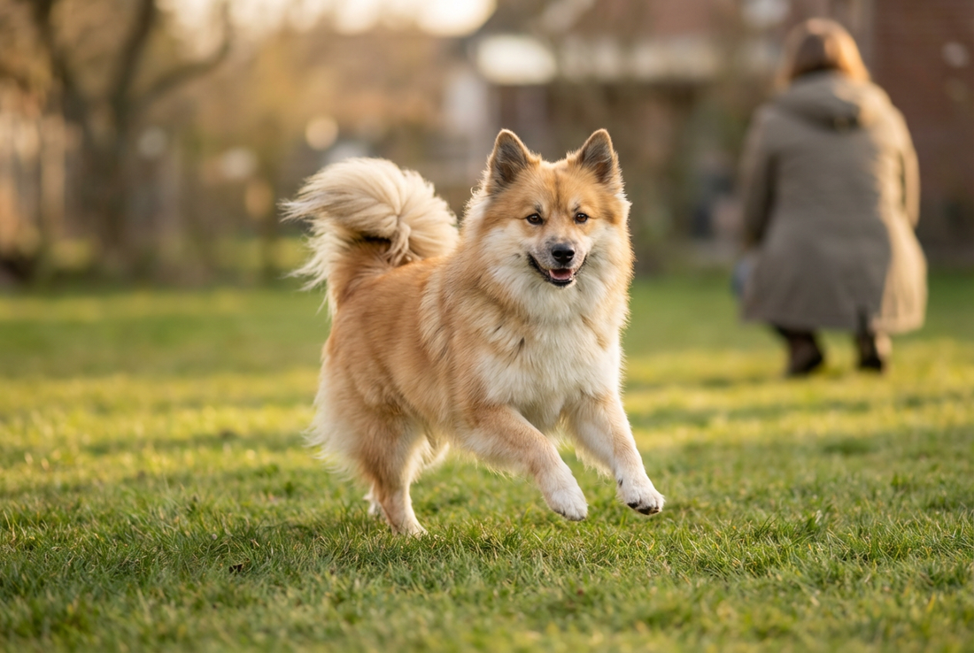 Adult Icelandic Sheepdog relaxing at home in a family setting