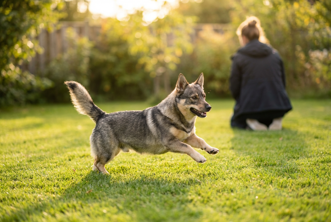Adult Swedish Vallhund relaxing at home in a family setting