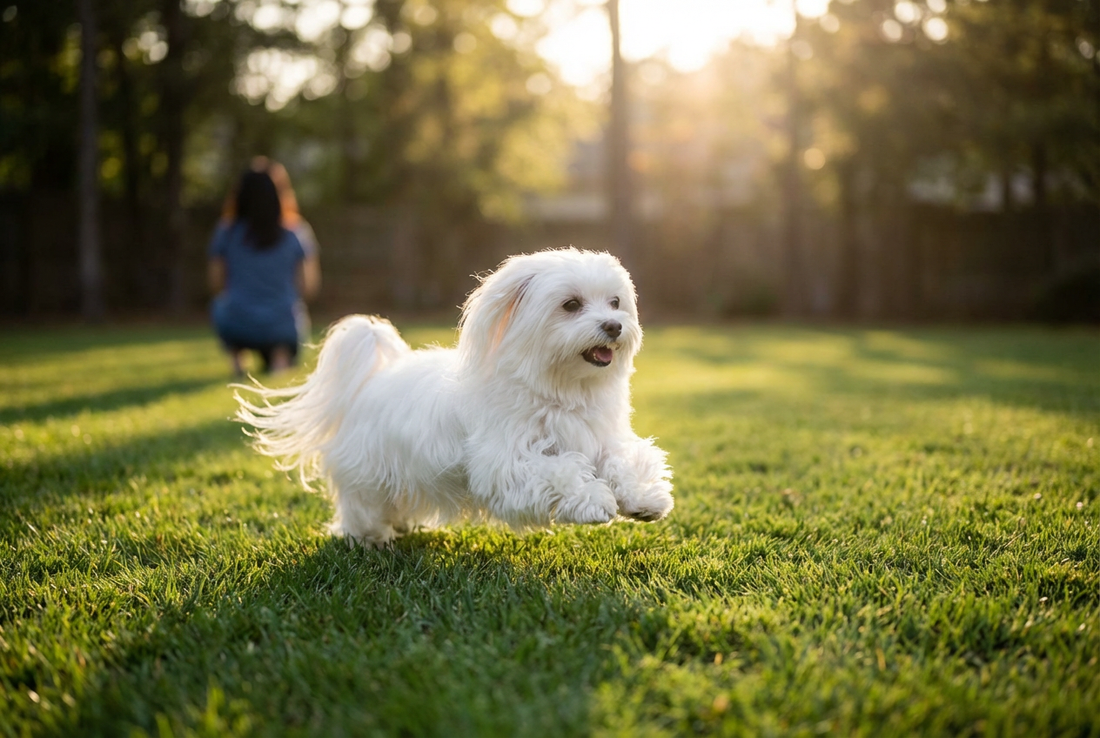 Adult Maltese relaxing at home in a family setting