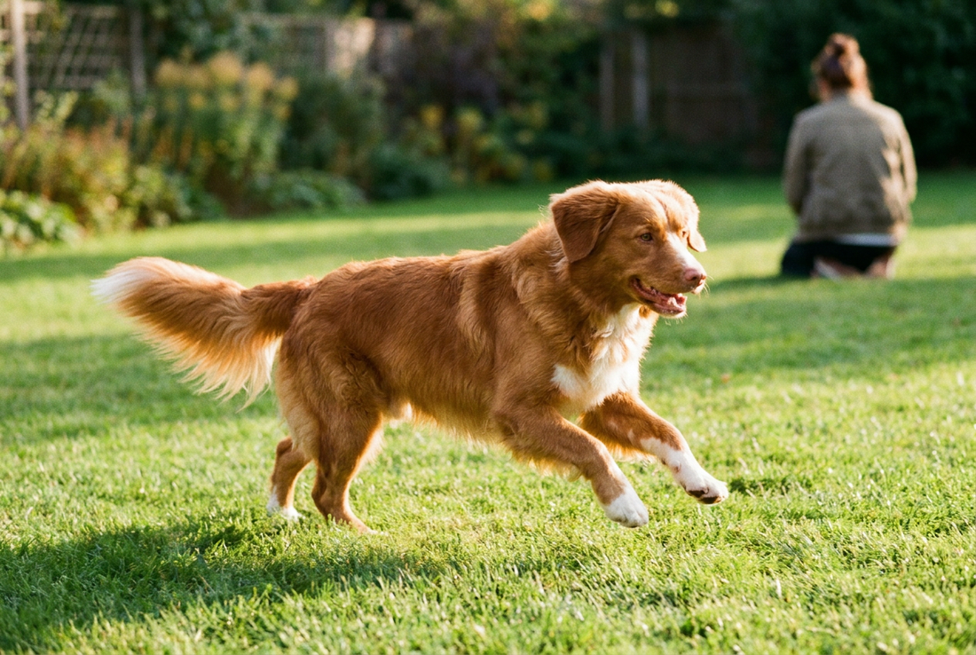 Adult Nova Scotia Duck Tolling Retriever relaxing at home in a family setting