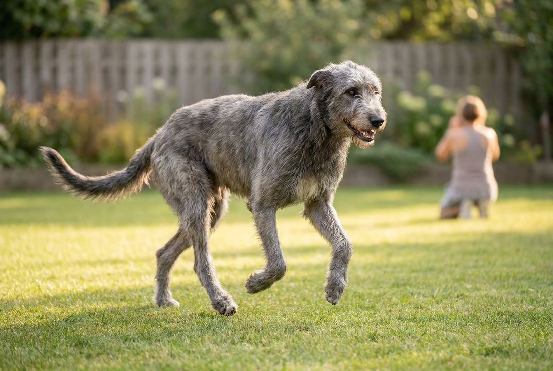 Adult Irish Wolfhound relaxing at home in a family setting