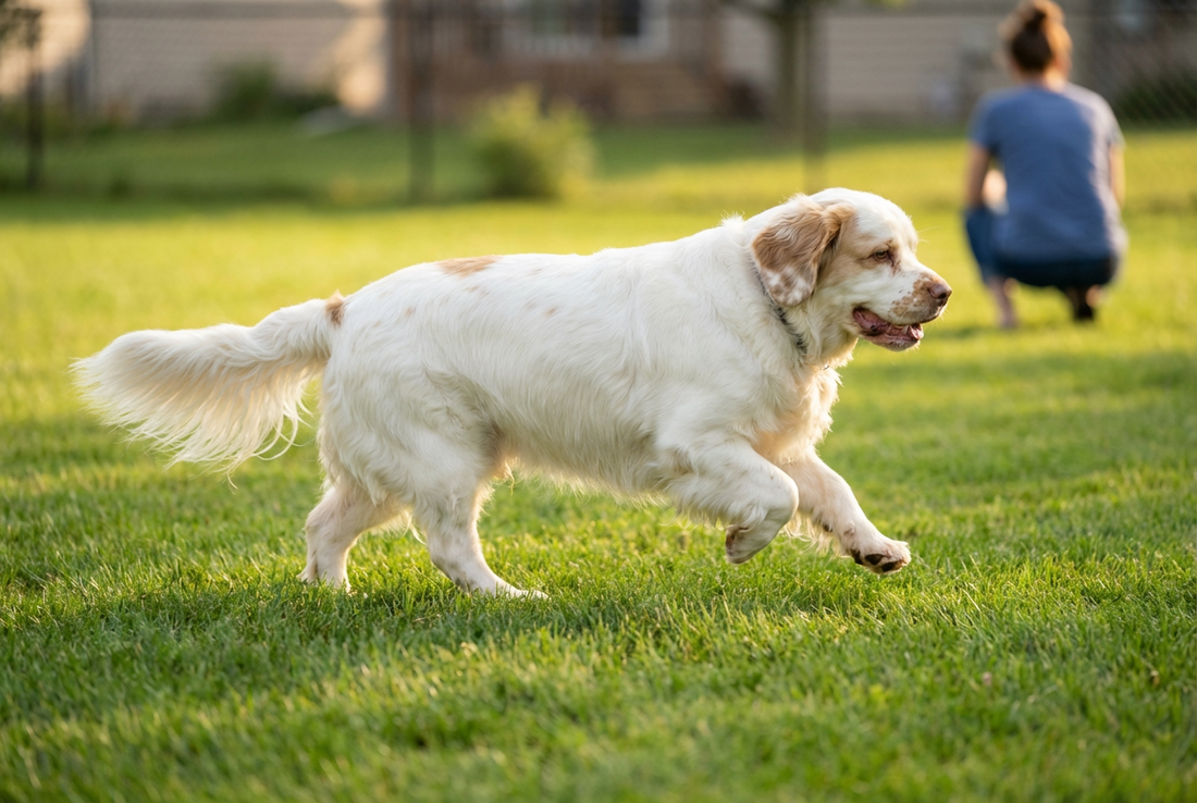 Adult Clumber Spaniel relaxing at home in a family setting