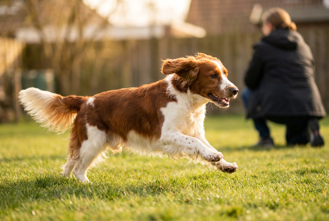 Adult Welsh Springer Spaniel relaxing at home in a family setting