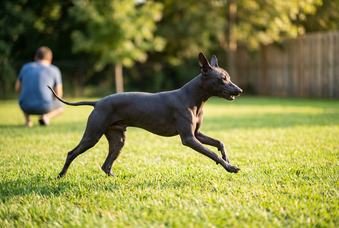 Adult Xoloitzcuintli relaxing at home in a family setting