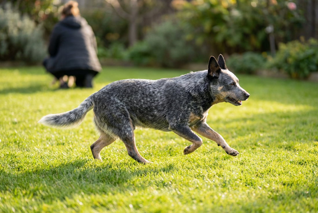 Adult Australian Cattle Dog relaxing at home in a family setting