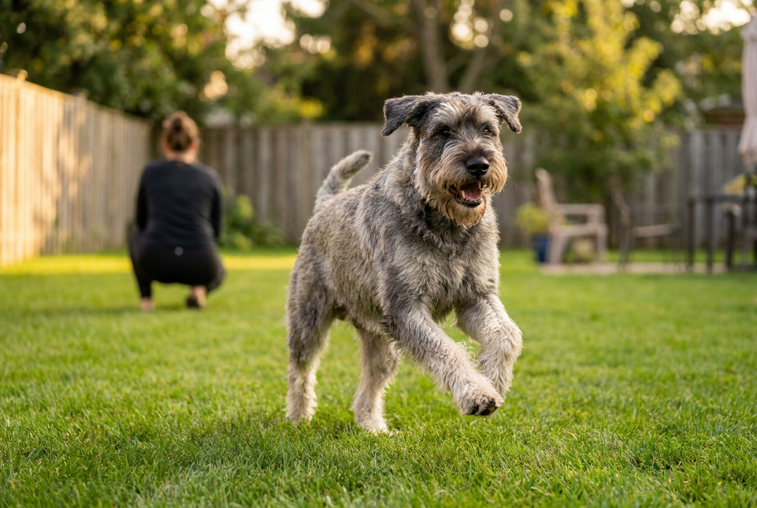 Adult Giant Schnauzer relaxing at home in a family setting