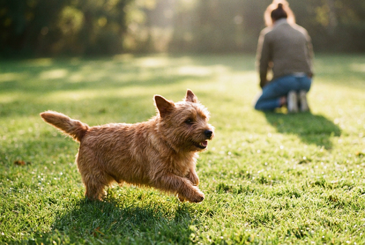 Adult Norfolk Terrier relaxing at home in a family setting