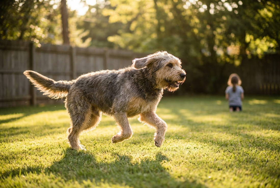 Adult Otterhound relaxing at home in a family setting