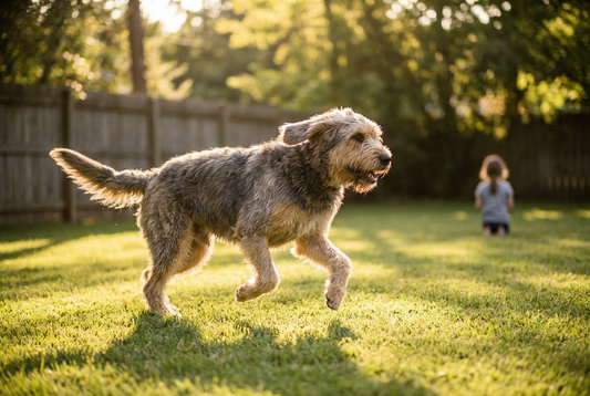 Adult Otterhound relaxing at home in a family setting