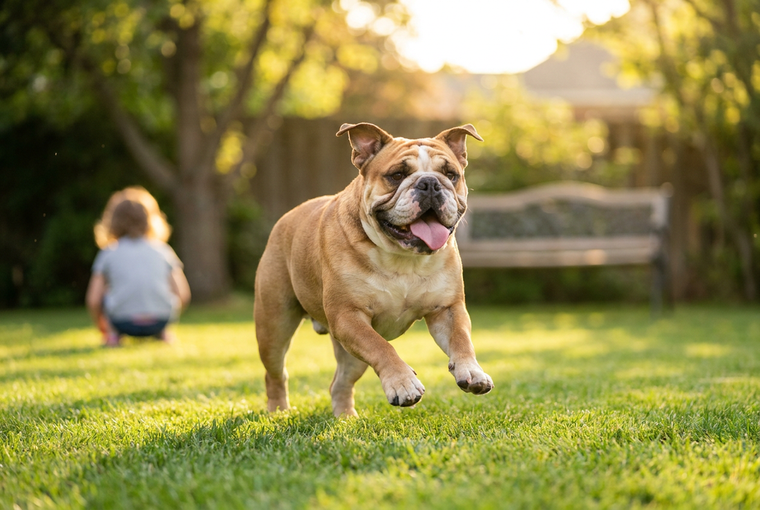 Adult Bulldog relaxing at home in a family setting
