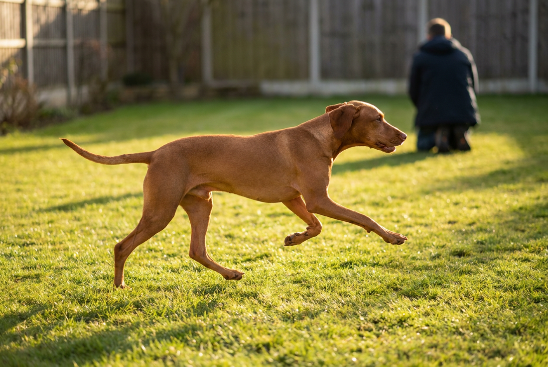 Adult Vizsla relaxing at home in a family setting