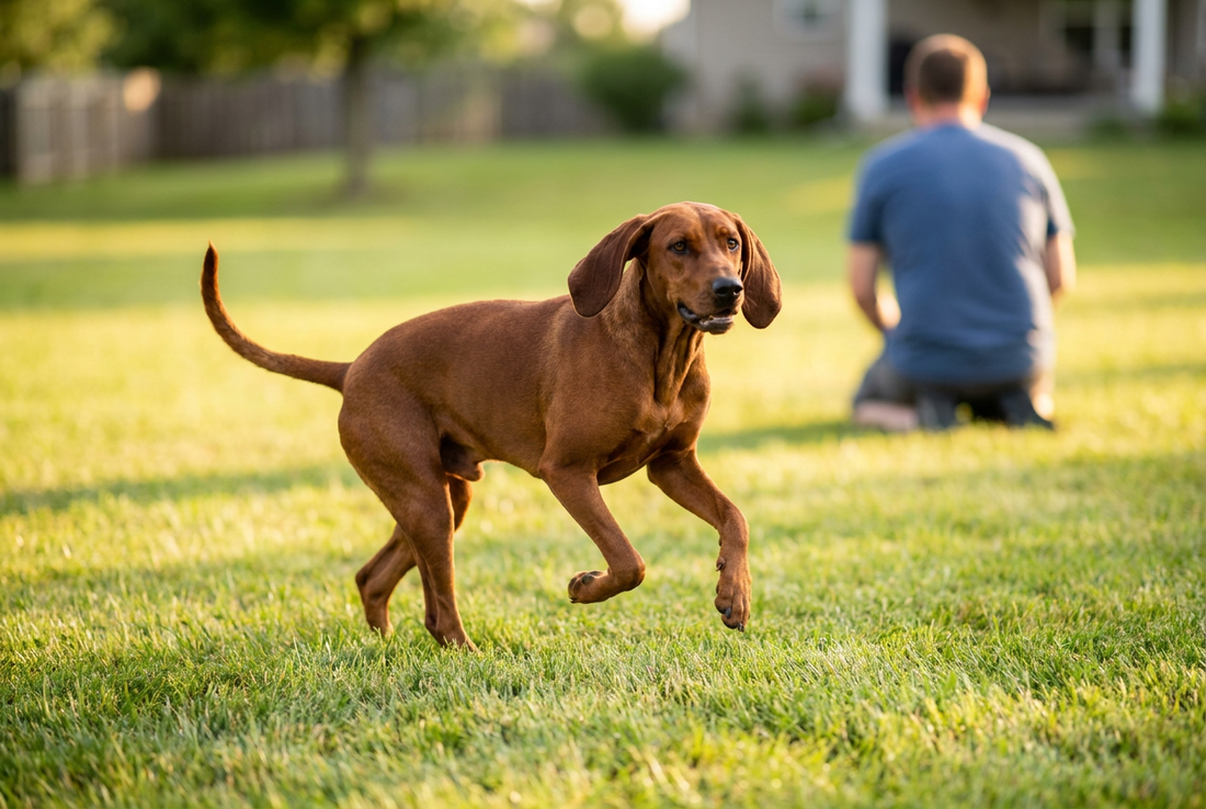 Adult Redbone Coonhound relaxing at home in a family setting