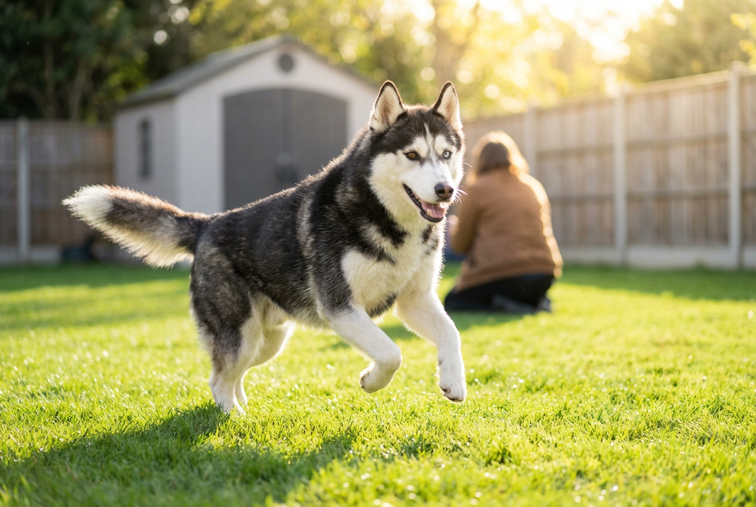 Adult Siberian Husky relaxing at home in a family setting