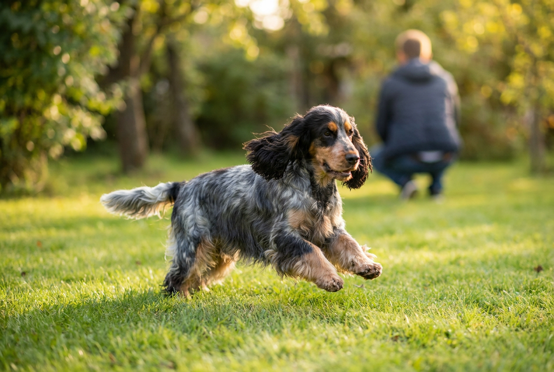 Adult English Cocker Spaniel relaxing at home in a family setting